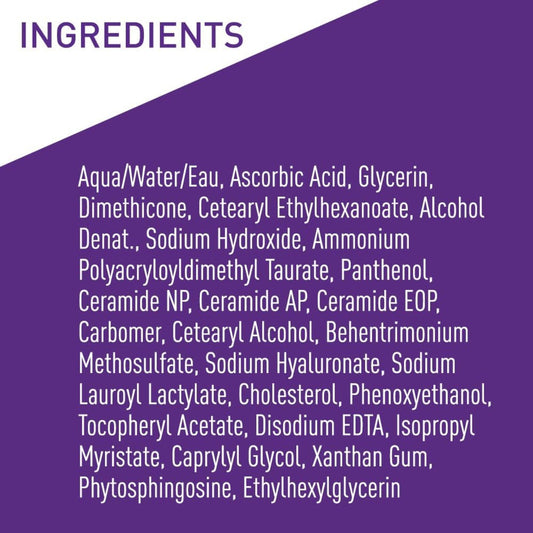 CeraVe Skin Renewing Vitamin C Serum ingredients list on a purple background