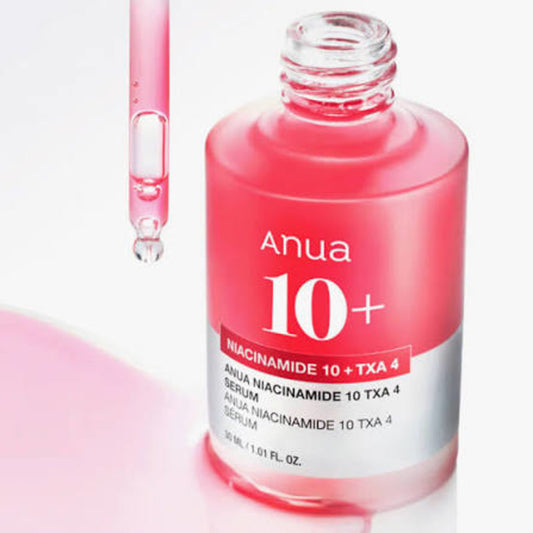 Anua Niacinamide 10 + TXA 4 Serum 30 ml dropper bottle with pink label and glass pipette