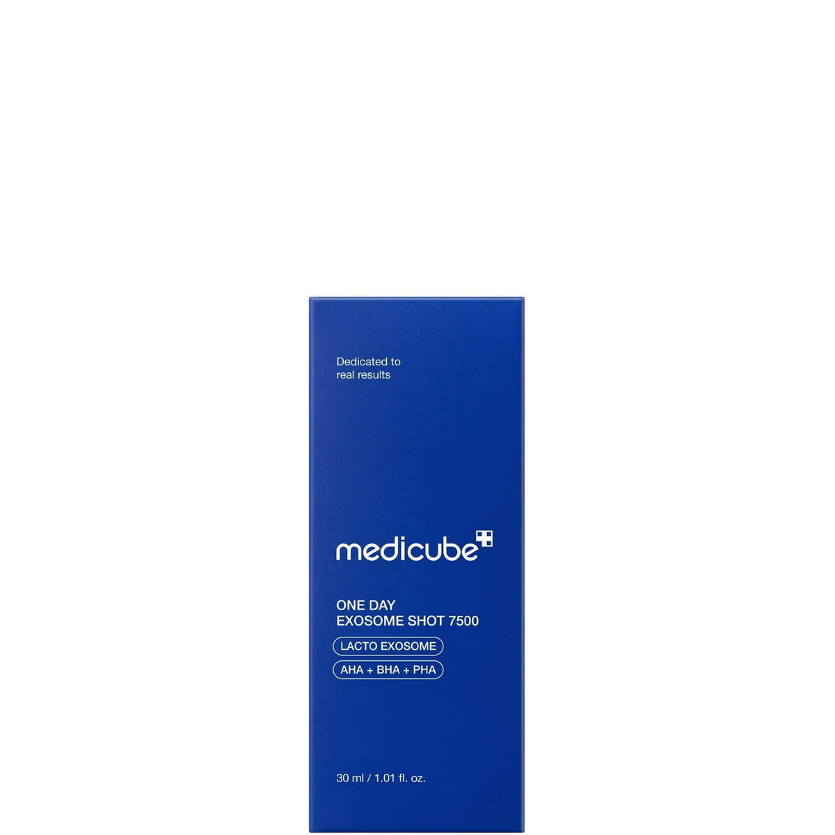 medicube One Day Exosome Shot 7500 blue carton packaging, front view