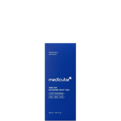 medicube One Day Exosome Shot 7500 blue carton packaging, front view