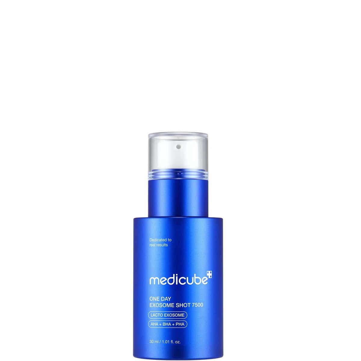 medicube One Day Exosome Shot 7500 blue pump bottle, 30 ml, front view